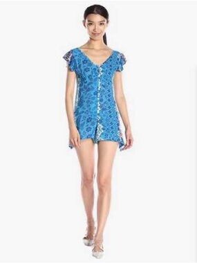 RAGA ( Anthropologie) Blue Printed Short Romper